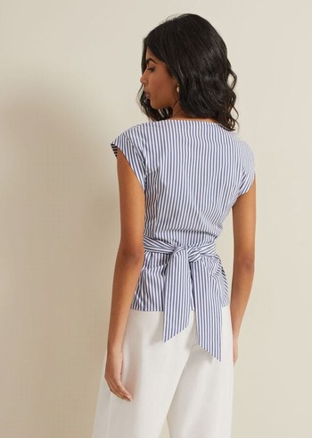 Phase Eight Sadie Striped Tie Waist Shirts Blue Australia | AE5307481